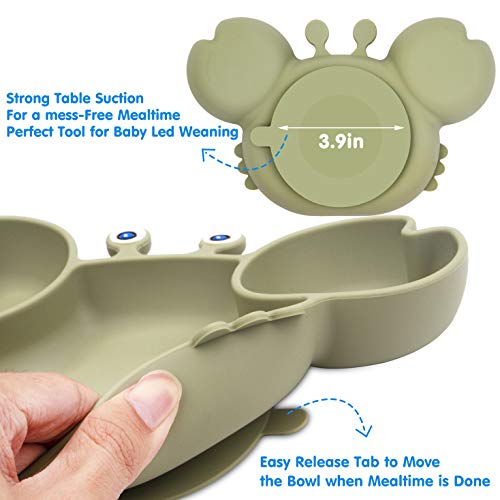 Silicone Suction Plate for Toddlers - Self Feeding Training Divided Plate Dish and Bowl for Baby and Toddler, Fits for Most Highchairs Trays, BPA Free Microwave Dishwasher Safe from Novos