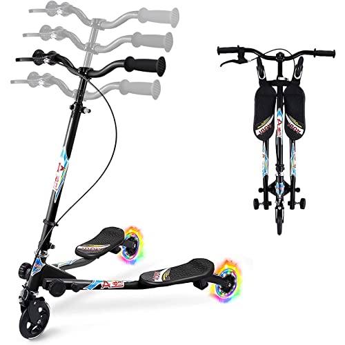 AODI Swing Scooter for Kids, 3 Wheels Foldable Wiggle Scooter Push Drifting with Adjustable & 2 Rear LED Wheels Kicks Scooter for Boys and Girls Ages 3-8 by AODI