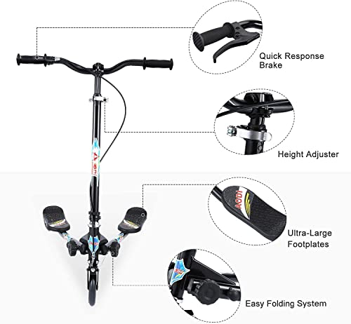 AODI Swing Scooter for Kids, 3 Wheels Foldable Wiggle Scooter Push Drifting with Adjustable & 2 Rear LED Wheels Kicks Scooter for Boys and Girls Ages 3-8 by AODI