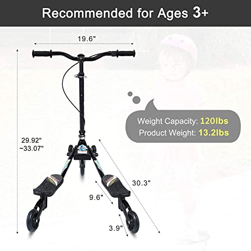 AODI Swing Scooter for Kids, 3 Wheels Foldable Wiggle Scooter Push Drifting with Adjustable & 2 Rear LED Wheels Kicks Scooter for Boys and Girls Ages 3-8 by AODI