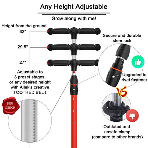 Allek Kick Scooter B03, Lean 'N Glide 3-Wheeled Push Scooter with Extra Wide PU Light-Up Wheels, Any Height Adjustable Handlebar and Strong Thick Deck for Children from 3-12yrs (Red) by Allek