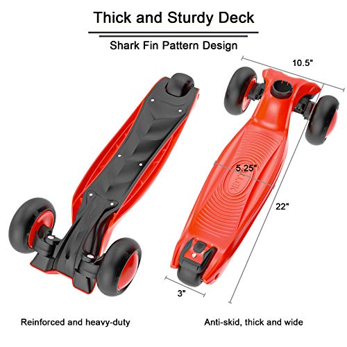 Allek Kick Scooter B03, Lean 'N Glide 3-Wheeled Push Scooter with Extra Wide PU Light-Up Wheels, Any Height Adjustable Handlebar and Strong Thick Deck for Children from 3-12yrs (Red) by Allek