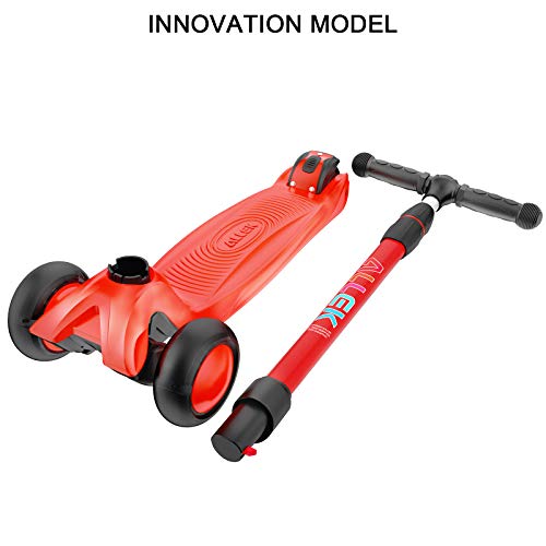 Allek Kick Scooter B03, Lean 'N Glide 3-Wheeled Push Scooter with Extra Wide PU Light-Up Wheels, Any Height Adjustable Handlebar and Strong Thick Deck for Children from 3-12yrs (Red) by Allek