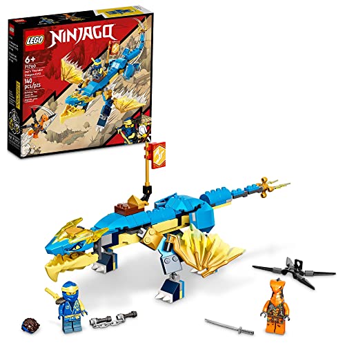 LEGO NINJAGO Jayâs Thunder Dragon EVO 71760 Playset Featuring a Posable Dragon Toy, NINJAGO Jay and a Snake Toy; Building Kit for Kids Aged 6+ (140 Pieces) from LEGO