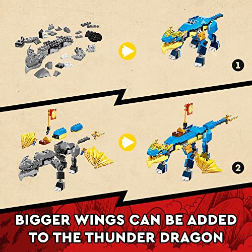 LEGO NINJAGO Jayâs Thunder Dragon EVO 71760 Playset Featuring a Posable Dragon Toy, NINJAGO Jay and a Snake Toy; Building Kit for Kids Aged 6+ (140 Pieces) from LEGO