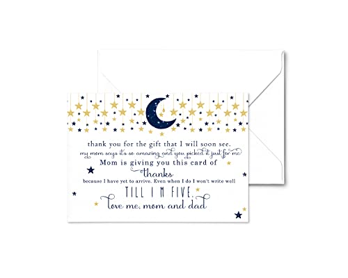 Twinkle Little Star Baby Shower Thank You Cards with Envelopes (25 Pack) Navy and Gold â Celestial Moon Theme - Thank You Note from Baby Boys - Flat Stationery Set (4 X 6 inches) Paper Clever Party by Paper Clever Party