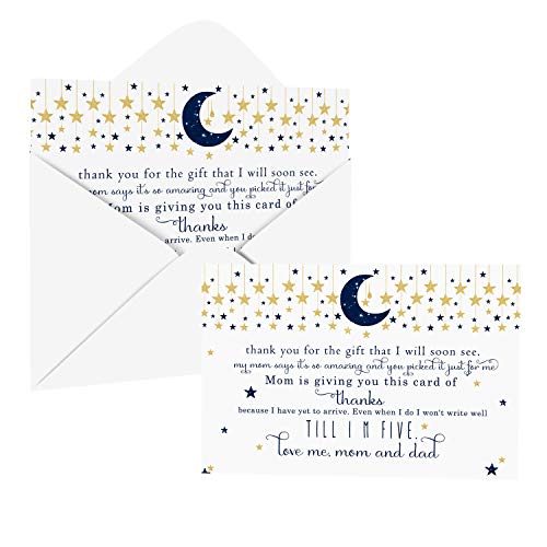 Twinkle Little Star Baby Shower Thank You Cards with Envelopes (25 Pack) Navy and Gold â Celestial Moon Theme - Thank You Note from Baby Boys - Flat Stationery Set (4 X 6 inches) Paper Clever Party by Paper Clever Party