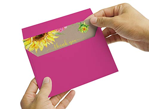Sunflower Baby Shower Thank You Cards with Envelopes (15 Pack) Rustic, Country Fall Flower Supplies Yellow â Cute Thanks from Baby Girls - A6 Flat Stationery Set Printed (4 X 6 inches) by Paper Clever Party