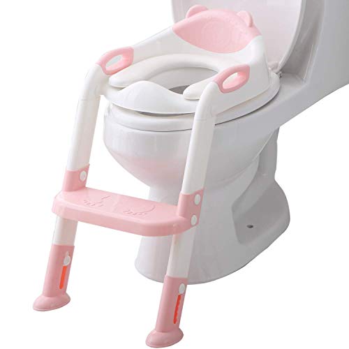 Potty Training Seat Ladder Toddler ,Potty Seat Toilet Boys Girls,Adjustable Kids Toilet Training Seat (Pink) by Fedicelly