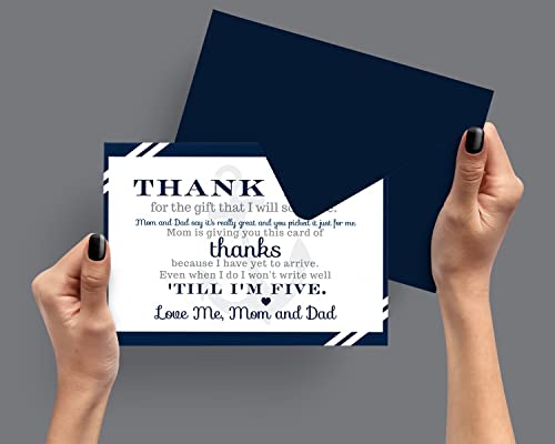 Nautical Baby Shower Thank You Cards with Envelopes (15 Pack) Ahoy Anchor Themed Supplies â Navy Blue â Thanks from Baby Boy â A6 Flat Stationery Set Printed (4 x 6 inches) by 
