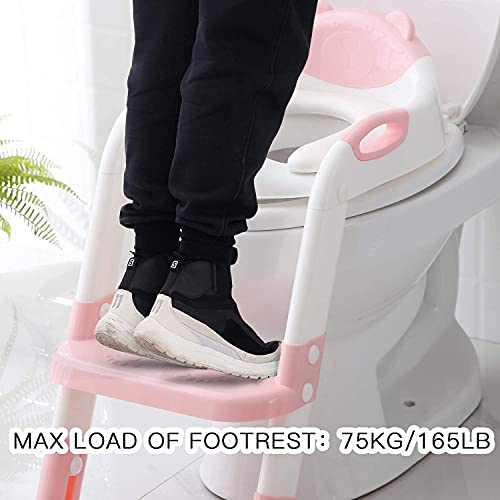 Potty Training Seat Ladder Toddler ,Potty Seat Toilet Boys Girls,Adjustable Kids Toilet Training Seat (Pink) by Fedicelly