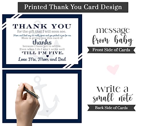 Nautical Baby Shower Thank You Cards with Envelopes (15 Pack) Ahoy Anchor Themed Supplies â Navy Blue â Thanks from Baby Boy â A6 Flat Stationery Set Printed (4 x 6 inches) by 