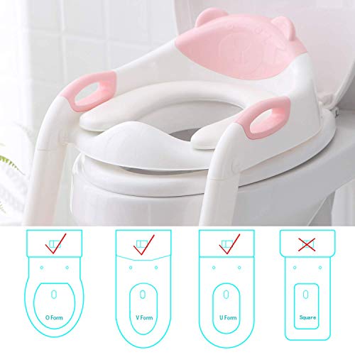 Potty Training Seat Ladder Toddler ,Potty Seat Toilet Boys Girls,Adjustable Kids Toilet Training Seat (Pink) by Fedicelly