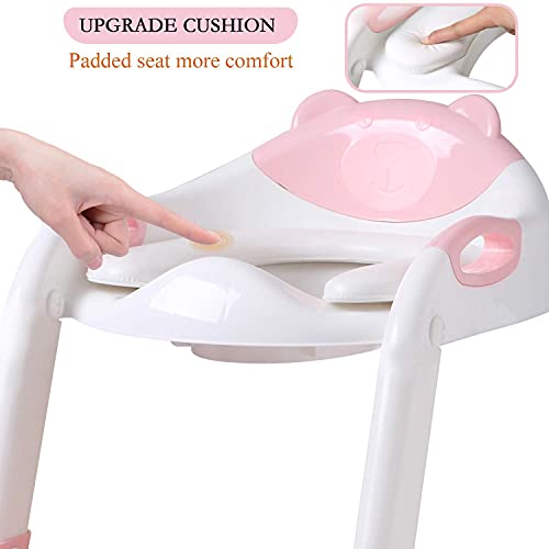 Potty Training Seat Ladder Toddler ,Potty Seat Toilet Boys Girls,Adjustable Kids Toilet Training Seat (Pink) by Fedicelly
