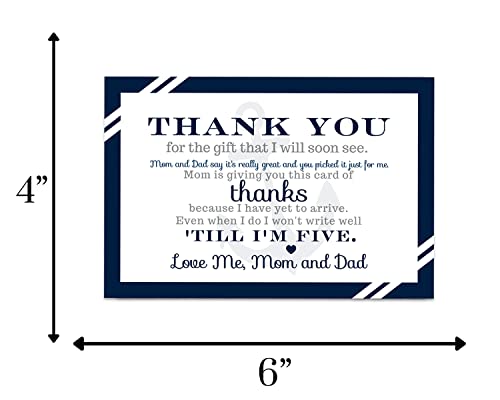 Nautical Baby Shower Thank You Cards with Envelopes (15 Pack) Ahoy Anchor Themed Supplies â Navy Blue â Thanks from Baby Boy â A6 Flat Stationery Set Printed (4 x 6 inches) by 