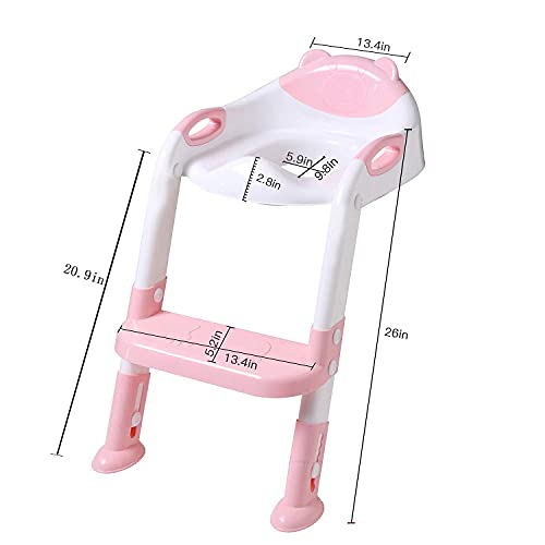 Potty Training Seat Ladder Toddler ,Potty Seat Toilet Boys Girls,Adjustable Kids Toilet Training Seat (Pink) by Fedicelly