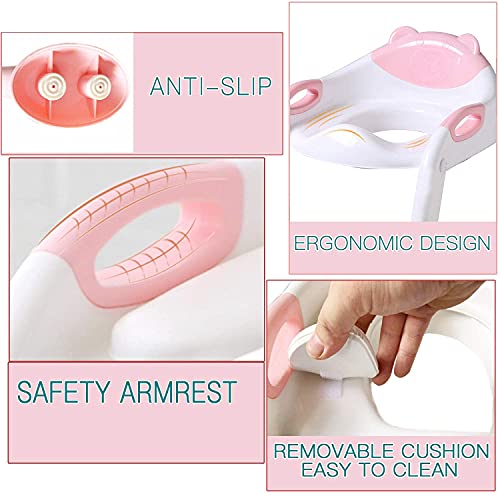 Potty Training Seat Ladder Toddler ,Potty Seat Toilet Boys Girls,Adjustable Kids Toilet Training Seat (Pink) by Fedicelly