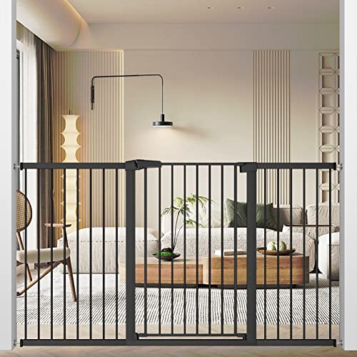 Stand 38.5" Extra Tall Dog Gate for The House - 65.35"-68.11" Wide Long Large Pressure Mounted Baby Gates with Door for Stairs Doorways - Walk Through Indoor Toddler Puppy Pet Safety Gate by Fairy Baby
