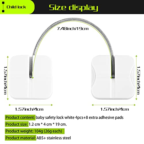 Child Safety Cabinet Lock 4 Pack, Maveek Baby Proof Refridgerator Button Lock Self Adhesive for Kids White, Safe Freezer Door Fridge Drawer Kitchen Oven Toilet Seat Keyless 8 Extra Stick Pads No Screw by maveek