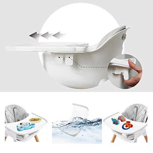 IKARE Wooden Natural Baby High Chair W/Removable Tray & Safety Harness, 3-in-1 Infant Highchair/Booster/Kid Chair | Grows with Your Child | Adjustable Legs | Modern Wood Design (Gray) by IKARE Baby