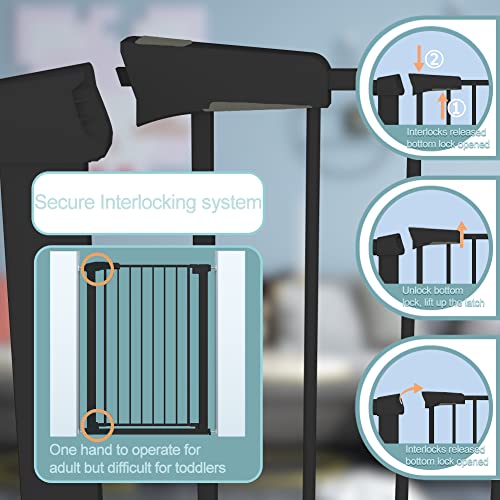 Stand 38.5" Extra Tall Dog Gate for The House - 65.35"-68.11" Wide Long Large Pressure Mounted Baby Gates with Door for Stairs Doorways - Walk Through Indoor Toddler Puppy Pet Safety Gate by Fairy Baby