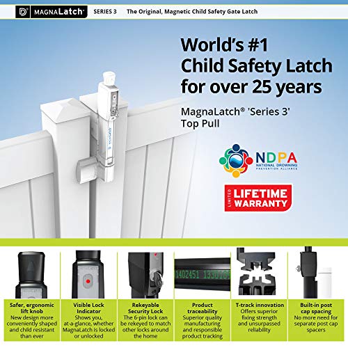 D&D Technologies ML3VPKAWT MagnaLatch Vertical Pull, Child & Pet Safety Magnetic Gate Latch and Lock, for Any Square Gate White by D&D TECHNOLOGIES