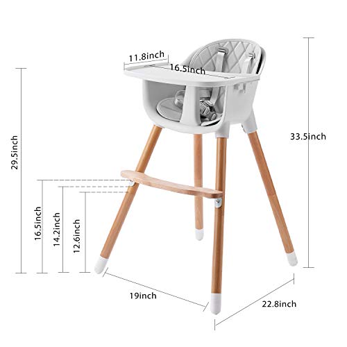 IKARE Wooden Natural Baby High Chair W/Removable Tray & Safety Harness, 3-in-1 Infant Highchair/Booster/Kid Chair | Grows with Your Child | Adjustable Legs | Modern Wood Design (Gray) by IKARE Baby