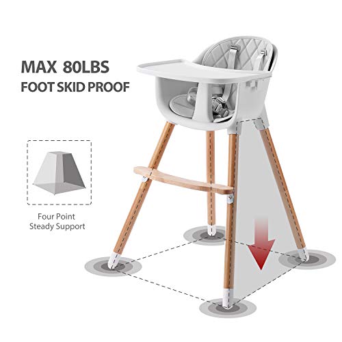 IKARE Wooden Natural Baby High Chair W/Removable Tray & Safety Harness, 3-in-1 Infant Highchair/Booster/Kid Chair | Grows with Your Child | Adjustable Legs | Modern Wood Design (Gray) by IKARE Baby