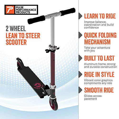 Pulse Performance Products 2 Wheel Aluminum Folding Scooter - Red/Black by Bravo Sports