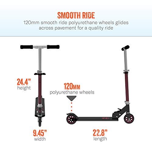 Pulse Performance Products 2 Wheel Aluminum Folding Scooter - Red/Black by Bravo Sports