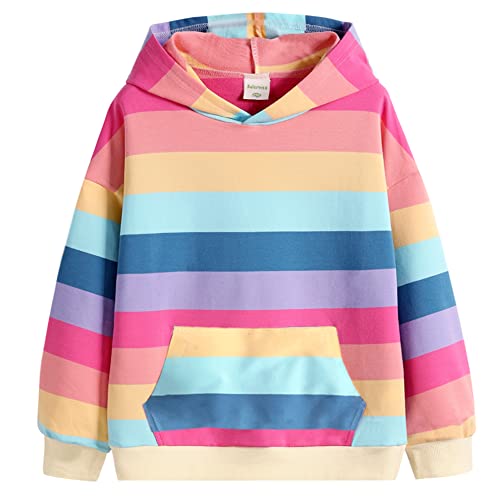 Julerwoo Girls Cotton Pink Sweatshirts Pullover Matching Hoodie Tops (9-10Years, Color Stripe) from 