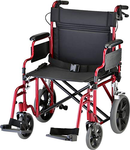 NOVA Heavy Duty Bariatric Transport Chair with 400 lb. Weight Capacity, 22â Extra-Wide Seat with Locking Hand Brakes, Flip Up Arms (for Easy Transfer), Anti-Tippers, 12â Rear Wheels, Color Red by NOVA Medical Products