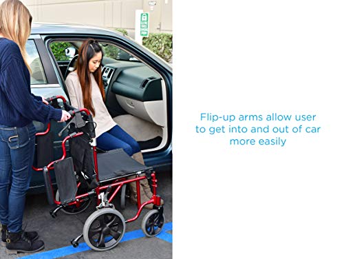 NOVA Heavy Duty Bariatric Transport Chair with 400 lb. Weight Capacity, 22â Extra-Wide Seat with Locking Hand Brakes, Flip Up Arms (for Easy Transfer), Anti-Tippers, 12â Rear Wheels, Color Red by NOVA Medical Products