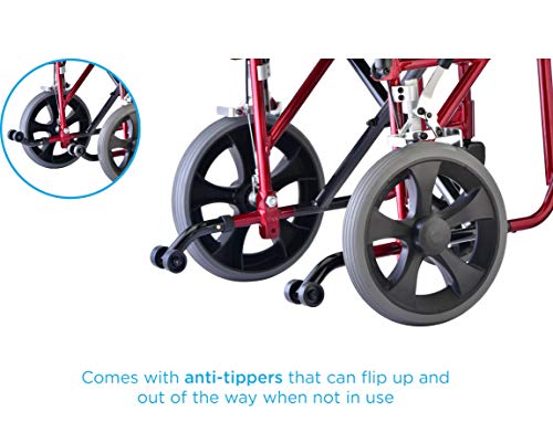 NOVA Heavy Duty Bariatric Transport Chair with 400 lb. Weight Capacity, 22â Extra-Wide Seat with Locking Hand Brakes, Flip Up Arms (for Easy Transfer), Anti-Tippers, 12â Rear Wheels, Color Red by NOVA Medical Products