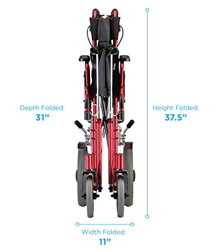 NOVA Heavy Duty Bariatric Transport Chair with 400 lb. Weight Capacity, 22â Extra-Wide Seat with Locking Hand Brakes, Flip Up Arms (for Easy Transfer), Anti-Tippers, 12â Rear Wheels, Color Red by NOVA Medical Products