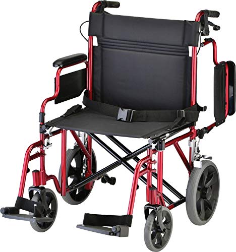 NOVA Heavy Duty Bariatric Transport Chair with 400 lb. Weight Capacity, 22â Extra-Wide Seat with Locking Hand Brakes, Flip Up Arms (for Easy Transfer), Anti-Tippers, 12â Rear Wheels, Color Red by NOVA Medical Products