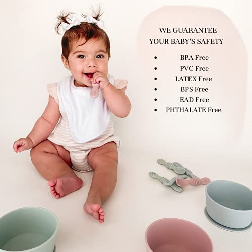 Baby Silicone Feeding Set, Suction Bowl and 2 Training Spoons for Toddler Self-Feeding Training, Baby Feeding Utensils (Sage Green) from 