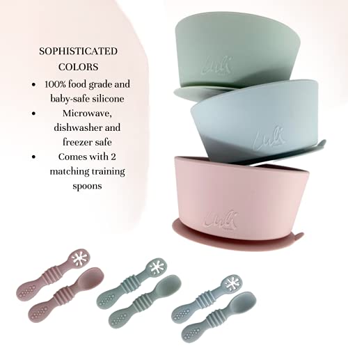 Baby Silicone Feeding Set, Suction Bowl and 2 Training Spoons for Toddler Self-Feeding Training, Baby Feeding Utensils (Sage Green) from 
