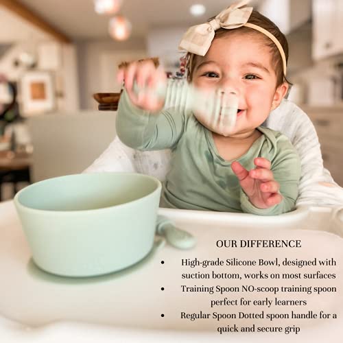 Baby Silicone Feeding Set, Suction Bowl and 2 Training Spoons for Toddler Self-Feeding Training, Baby Feeding Utensils (Sage Green) from 