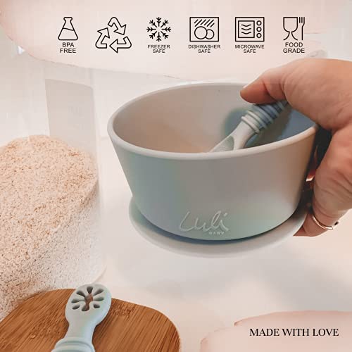 Baby Silicone Feeding Set, Suction Bowl and 2 Training Spoons for Toddler Self-Feeding Training, Baby Feeding Utensils (Sage Green) from 