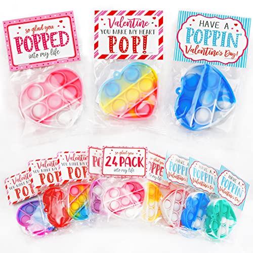 Valentines Day Cards for Kids - Set of 24 Mini Pop Heart Fidget Toys Bulk - Valentine Exchange Cards for Toddlers Girls Boys School Class Classroom Party Favors Age 3 Year and Up by ShenZhen MaoDun MaoYi YouXianGongSi