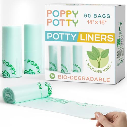 Potty Chair Liners Universal Fit Biodegradable - 60 Count Potty Bags- Fits Most Portable Potties - Bags are 16"x17"- Multi-Pack - Disposable - Soft Touch, Leak-Proof, Compostable - 3xRolls of 20 Each by Logie & Gray