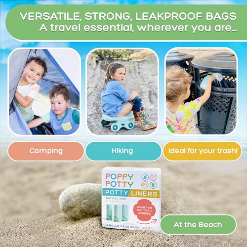 Potty Chair Liners Universal Fit Biodegradable - 60 Count Potty Bags- Fits Most Portable Potties - Bags are 16"x17"- Multi-Pack - Disposable - Soft Touch, Leak-Proof, Compostable - 3xRolls of 20 Each by Logie & Gray