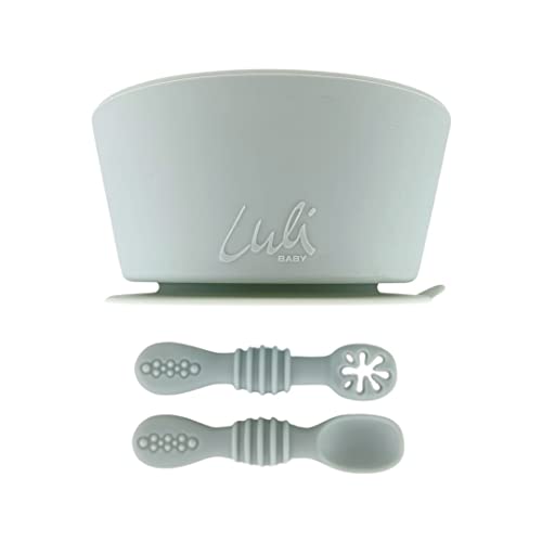 Baby Silicone Feeding Set, Suction Bowl and 2 Training Spoons for Toddler Self-Feeding Training, Baby Feeding Utensils (Sage Green) from 