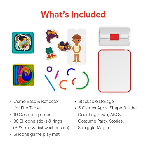 Osmo - Little Genius Starter Kit for Fire Tablet + Early Math Adventure - Valentine Toy/Gift - 6 Educational Games-Counting, Shapes & Phonics-STEM Gifts-Ages 3 4 5(Osmo Fire Tablet Base Included) by Osmo