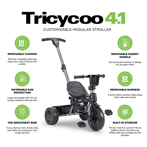 Joovy Tricycoo 4.1 Kid's Tricycle, Push Tricycle, Toddler Trike, 4 Stages, Black by Joovy - Baby