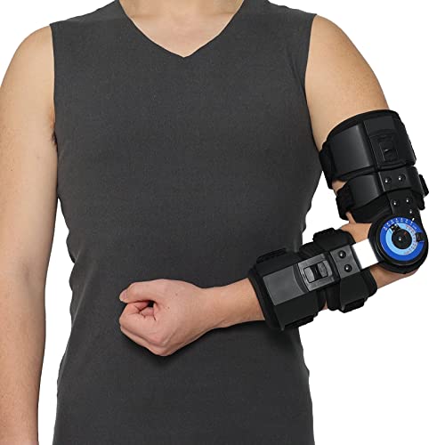 Orthomen Hinged ROM Elbow Brace, Adjustable Post OP Elbow Brace Stabilizer Splint Arm Injury Recovery Support After Surgery Fracture Rehabilitation (Left) from Orthomen