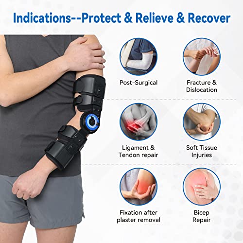 Orthomen Hinged ROM Elbow Brace, Adjustable Post OP Elbow Brace Stabilizer Splint Arm Injury Recovery Support After Surgery Fracture Rehabilitation (Left) from Orthomen