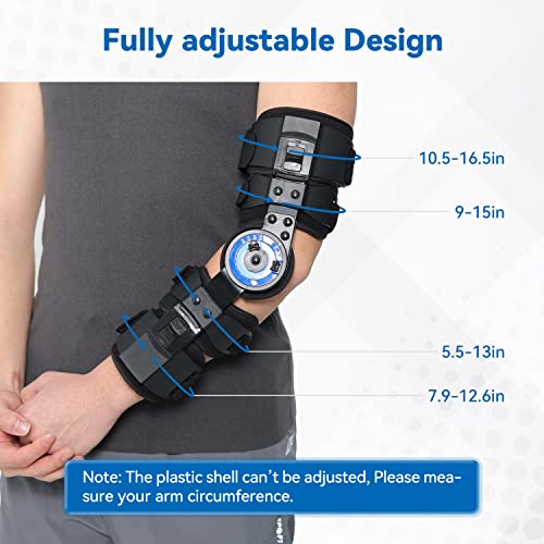 Orthomen Hinged ROM Elbow Brace, Adjustable Post OP Elbow Brace Stabilizer Splint Arm Injury Recovery Support After Surgery Fracture Rehabilitation (Left) from Orthomen