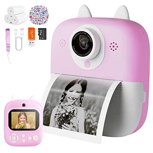 Instant Print Camera Toys for Toddlers Age 3-8,Boys and Girls Birthday Gifts with 1080P 2.4 Inch IPS Screen HD Video Recording,Kids Selfie Digital Camera Electronic Travel Game-Purple by Shirstar